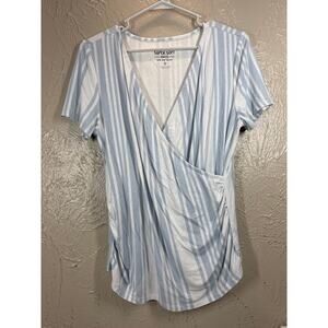 Torrid Super Soft Surplice Wrap Top Womens Blue Stripe Ruched Stretch Sz 0 L/12